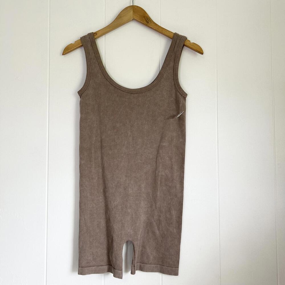 Vital Life Brown Ribbed Sleeveless Fitted Romper One Piece Women's Medium - Picture 3 of 3
